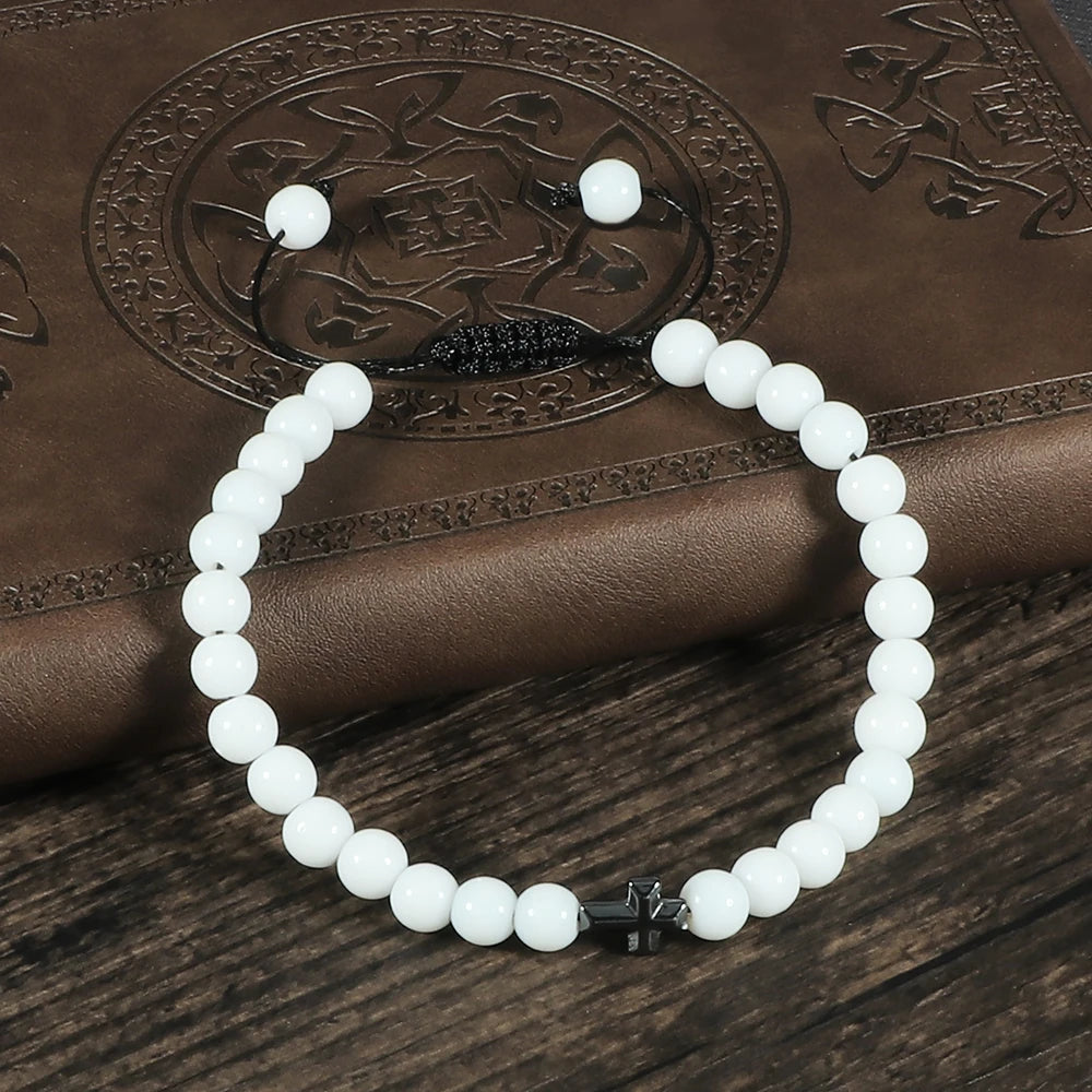 6mm Natural Stone Beads Braided Cross Bracelet – Christian Prayer Jewelry for Men & Women - Image 5