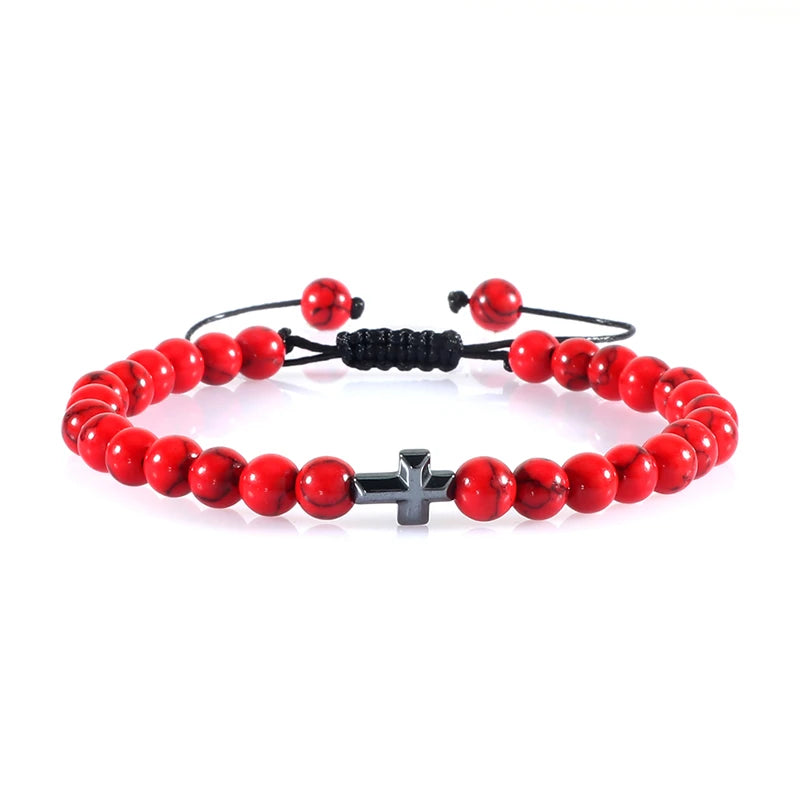 6mm Natural Stone Beads Braided Cross Bracelet – Christian Prayer Jewelry for Men & Women - Image 3