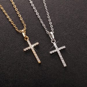 Fashion Crystal Jesus Cross Pendant Necklace – Gold & Black Color Jewelry for Men & Women (Dropshipping & Wholesale)