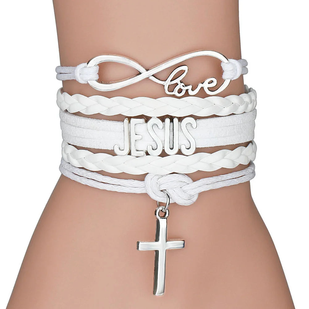 Multilayer Jesus Loves Letter Leather Bracelet - Image 6