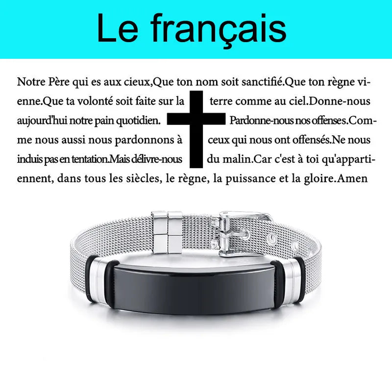 Multilingual Bible Prayer Stainless Steel Bracelet – Christian Jewelry for Men - Image 8