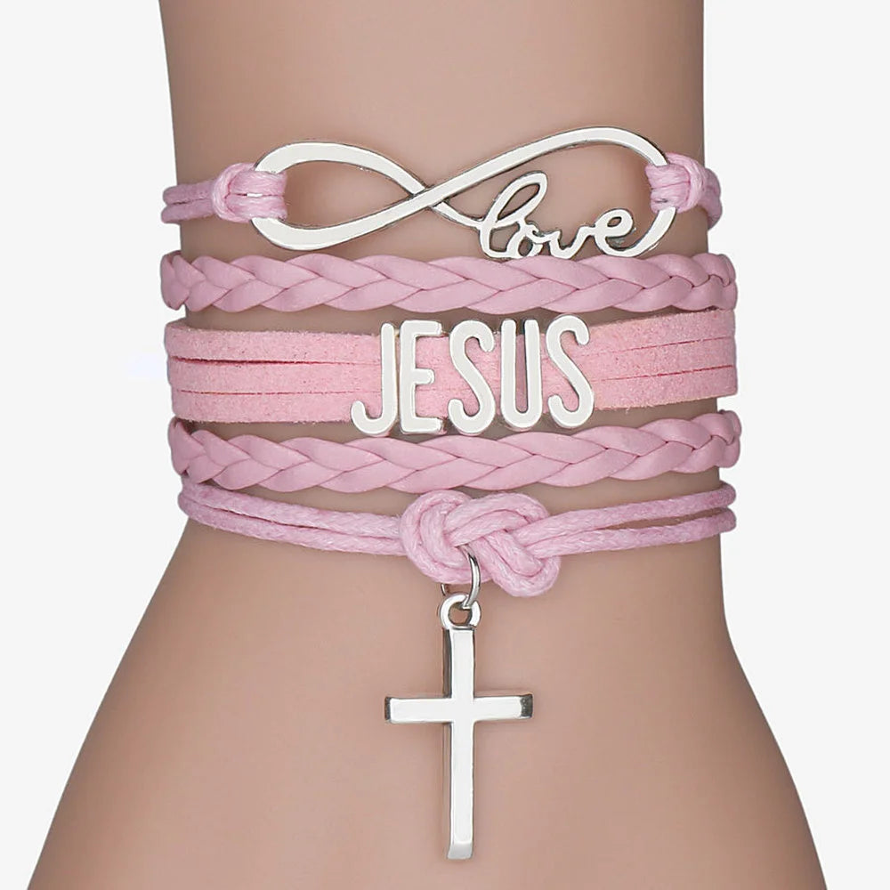 Multilayer Jesus Loves Letter Leather Bracelet - Image 4