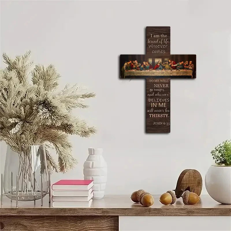 Bread of Life Last Supper – Wooden Cross Wall Art & Bible Verse Plaque - Image 3