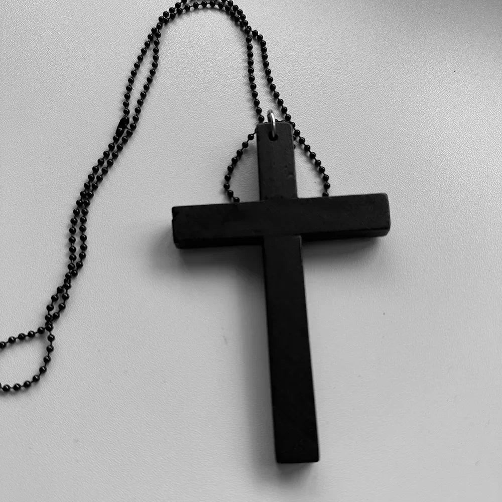 New Gothic Cool Y2K Wood Cross Pendants Necklaces Unisex Black White Red Hip Hop Charm Chain Choker Necklace Fashion Jewelry - Image 8