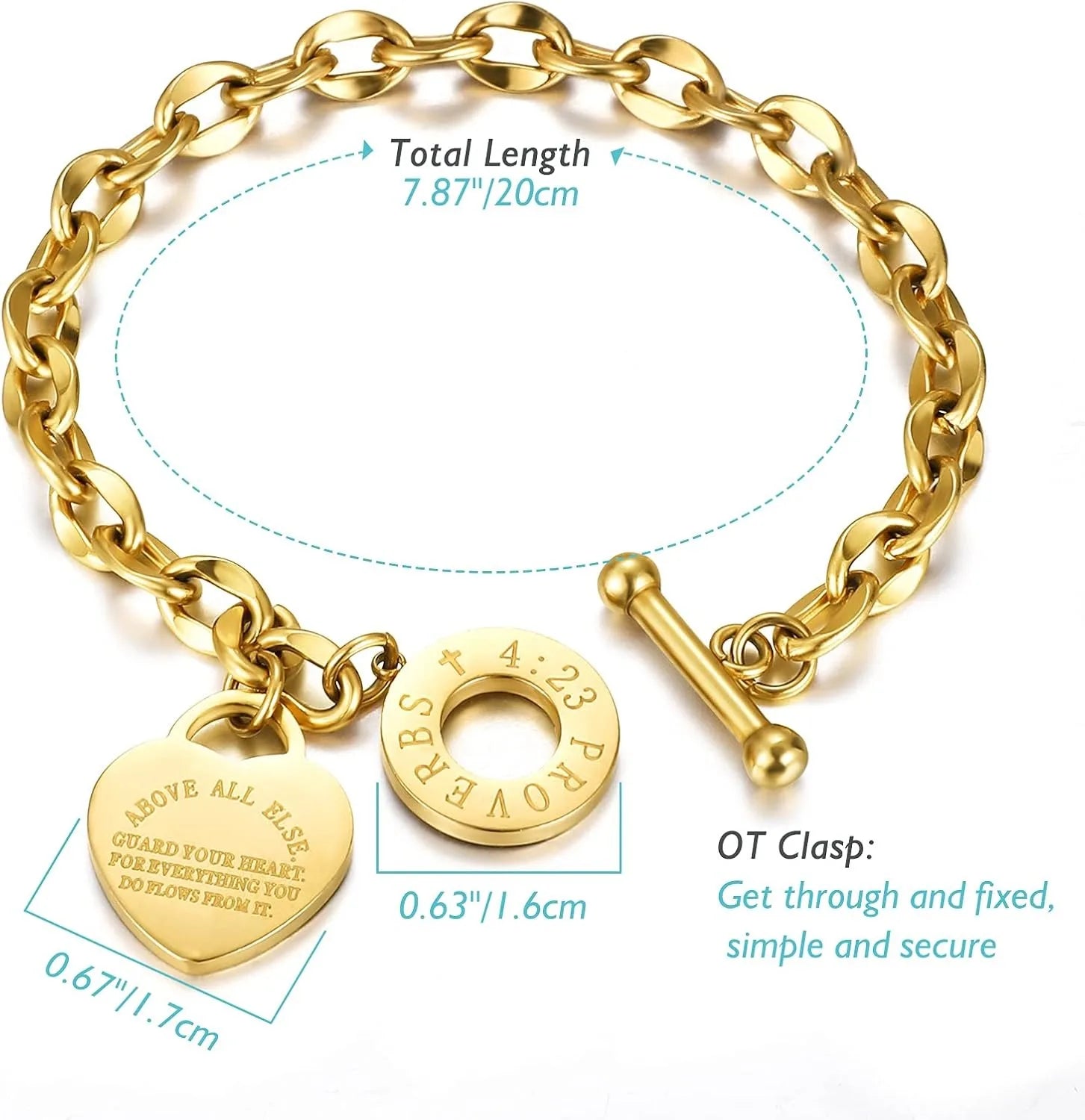 Love Heart Bible Verse Bracelet – Silver/Gold OT Clasp Chain Jewelry Gift for Women - Image 3