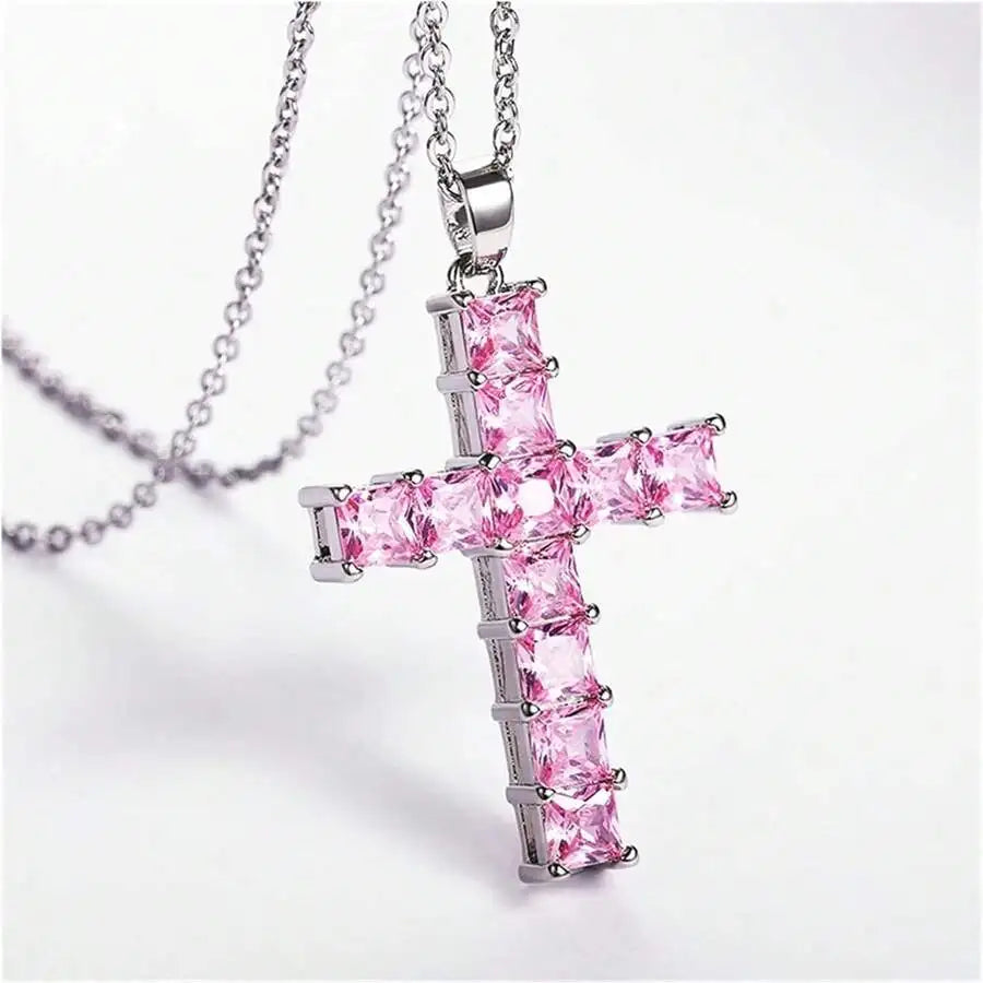 New Fashion Multi-Color Crystal Jesus Cross Pendant Necklace - Image 5