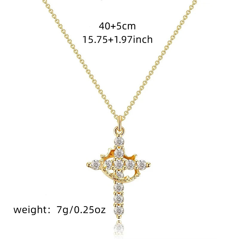Exquisite Zircon Cross Pendant Necklace – Rotatable Crown Design for Women - Image 5