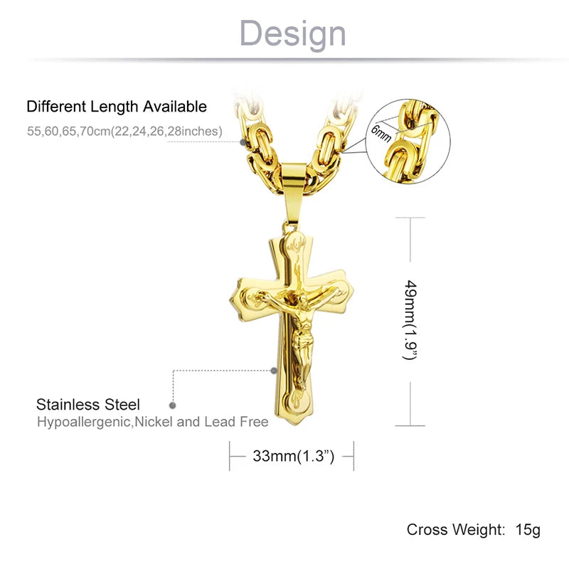Diyalo Religious Jesus Cross Necklace – Men’s Stainless Steel Crucifix with Byzantine Chain - Image 4