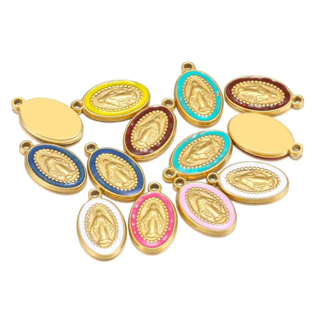 5pcs Stainless Steel Oval Jesus Charms Set - Image 2