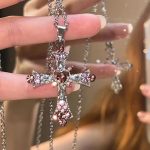 ChatGPT said: New Y2K Punk Pink Purple Zircon Cross Necklace – Rhinestone Clavicle Chain for Women