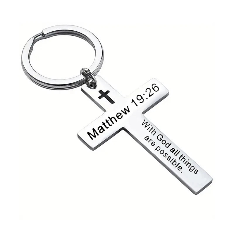 Christian Bible Verse Cross Pendant Keychain