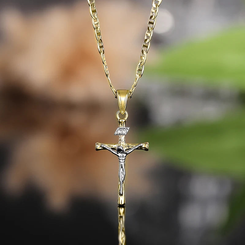 Huitan Religious Cross Pendant Necklace – Two-Tone Plated Jewelry for Men & Women - Image 4
