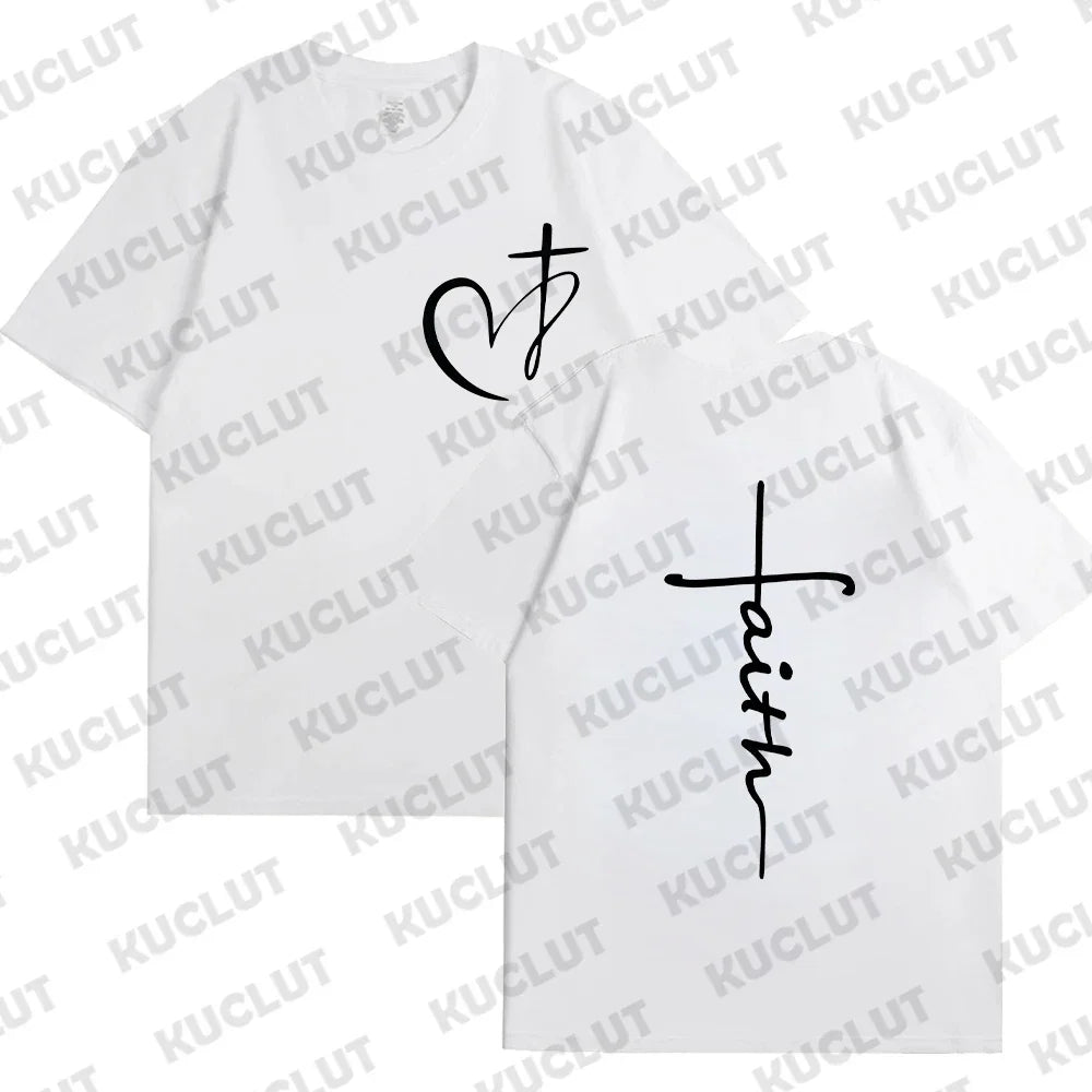 Heart Cross Print Christian T-Shirt - Image 8