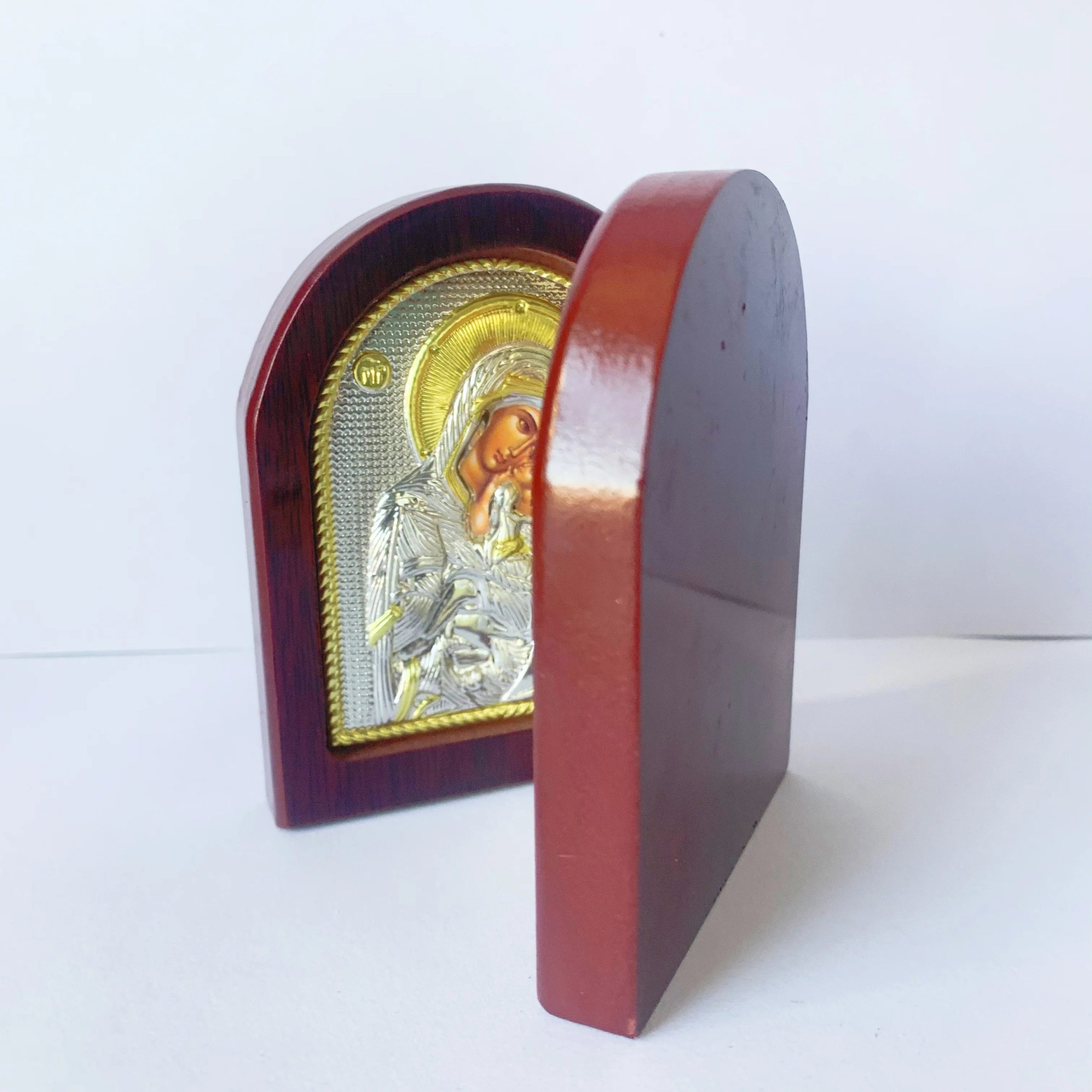 Jesus Wood Icon with Double Virgin Mary Statues - Image 4