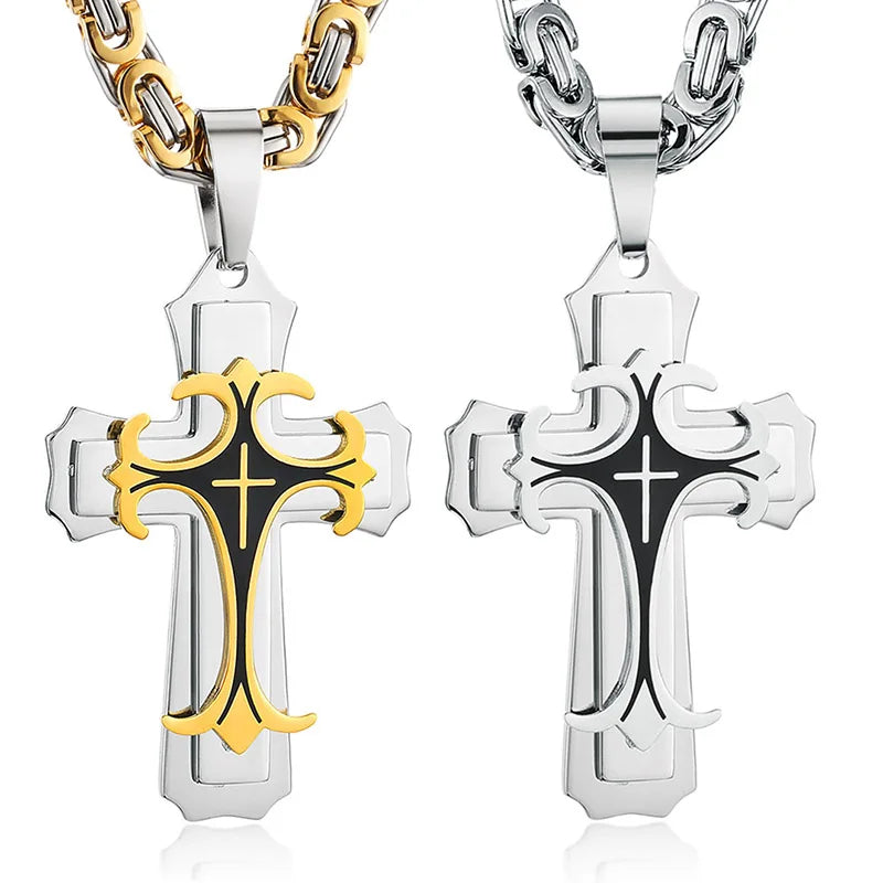 Male Vintage Christian Trinity Latin Cross Necklace - Image 5