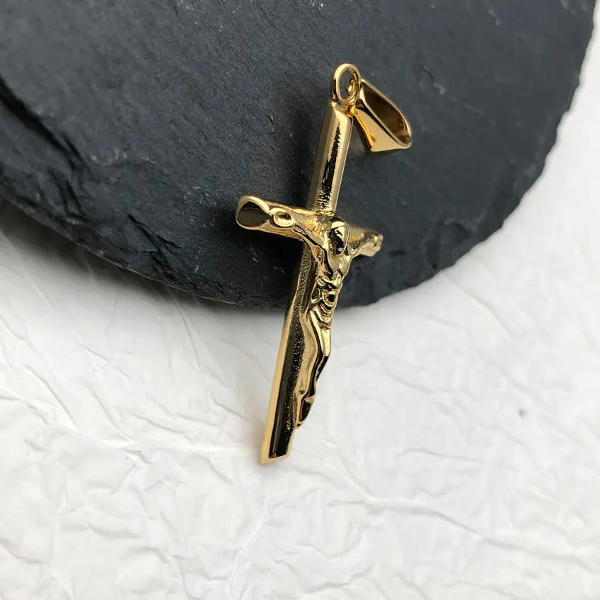 Hiphop Men 316l Stainless Steel Jewelry Jesus Cross Pendant Necklace Religious Gold Plated Crucifix Charms Rope Chains - Image 4