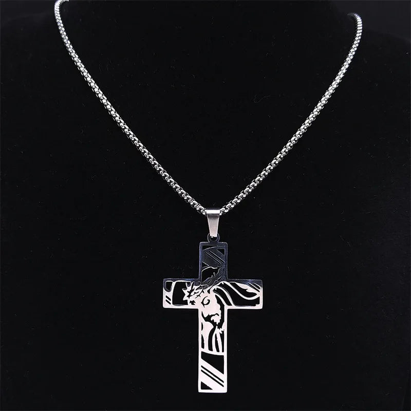 Hip Hop Punk Crown of Thorns Jesus Cross Necklace - Image 3