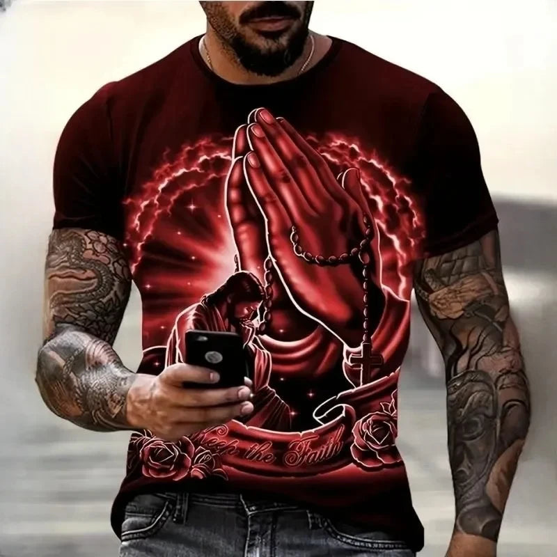 3D Jesus Print Pray T-Shirt – Christian Fashion Oversized Tee for Men - Image 5