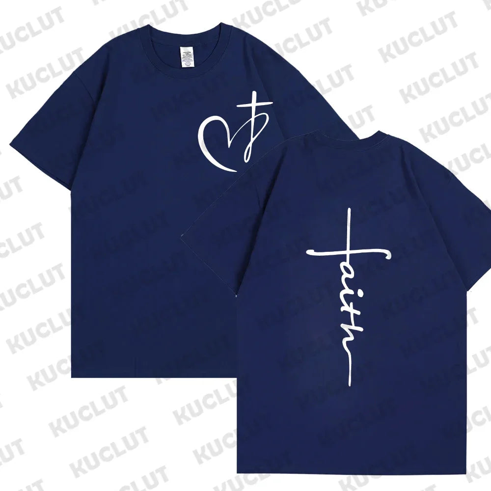 Heart Cross Print Christian T-Shirt – Men’s Oversized Faith Tee for Summer - Image 14