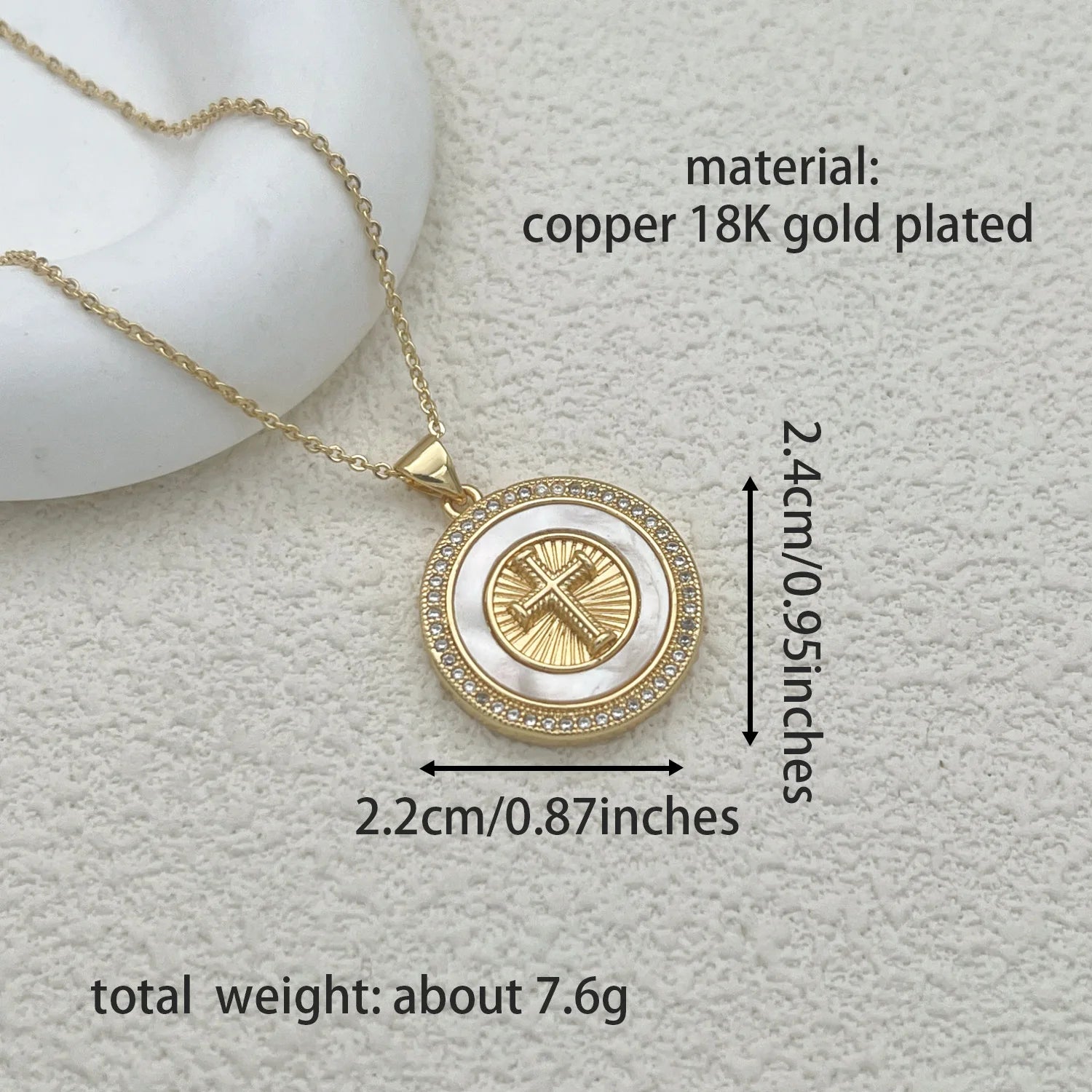 Catholic Jesus Cross Necklace – Gold Plated Copper with Saint Benedict, Virgin Mary & Zircon Details - Image 13