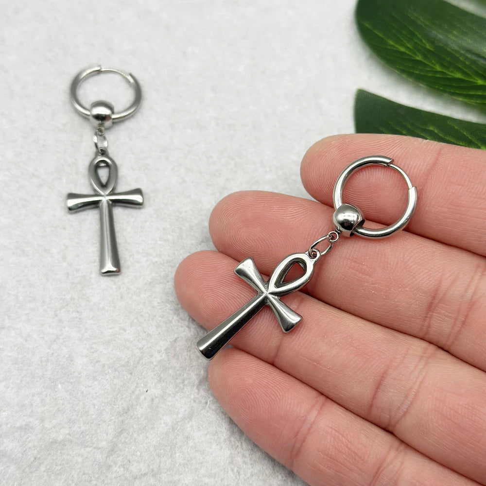 Egyptian Ankh Cross Drop Hoop Earrings - Image 5