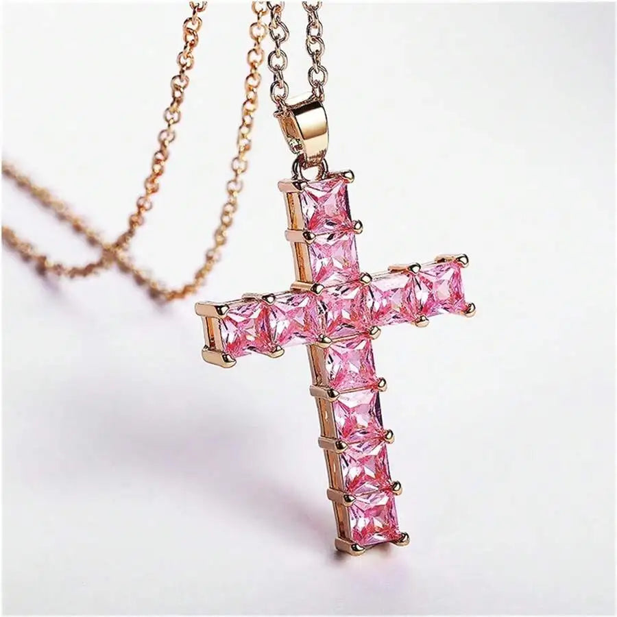 New Fashion Multi-Color Crystal Jesus Cross Pendant Necklace - Image 4