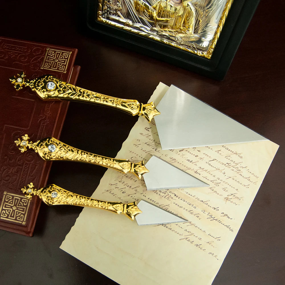 3 Pcs Orthodox Religious Knife Set – Zinc Alloy Handles with Diamond-Inlaid Cross & Stainless Steel Blades - Image 2