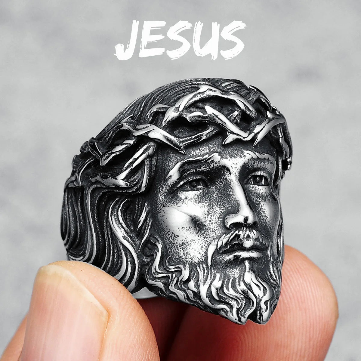 316L Stainless Steel Men’s Christian Jesus Face Ring - Image 8