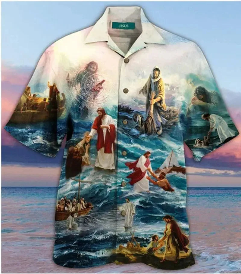 My God Jesus 3D Print Shirt – Summer Harajuku Lapel Shirt for Men & Kids - Image 6