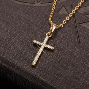 Cross Pendant Rhinestone Inlay Adjustable Necklace