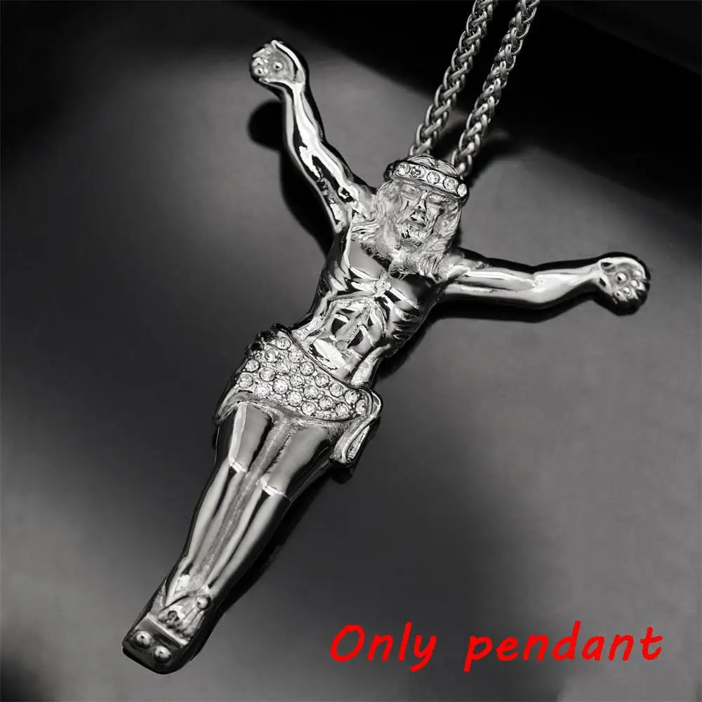New Religious Jesus Cross Necklace for Men – Fashion Gold Color Pendant with Rhinestones - Image 6