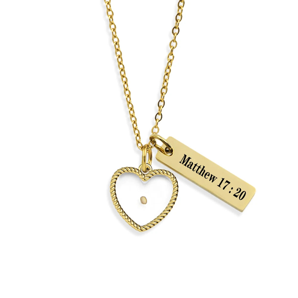 Matthew 17:20 Mustard Seed Pendant Necklace – Stainless Steel Christian Inspirational Jewelry