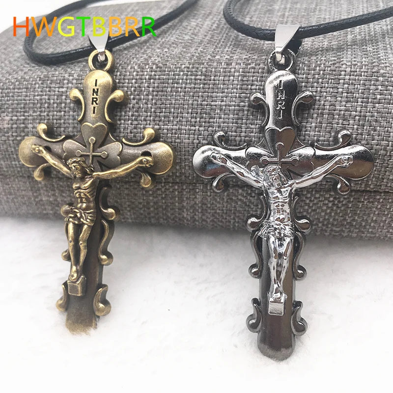 Gothic Jesus Cross Pendant Necklace – Gunblack/Bronze Plated Titanium Steel for Men