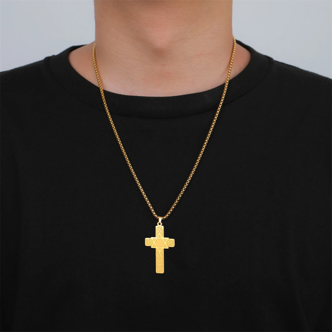 EUEAVAN Cross & Star of David Pendant Necklace – Stainless Steel Christian & Jewish Amulet Jewelry - Image 5