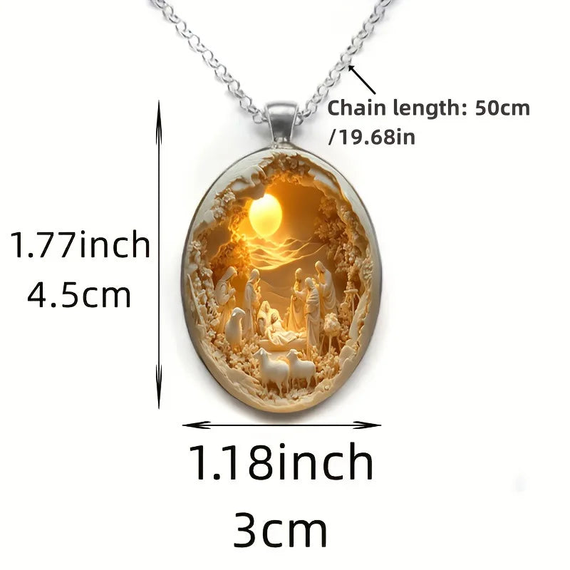 Elegant Oval Glass Pendant Necklace for Women – Simple Religious Symbol Jewelry for Daily Wear & Special Occasions - Image 4