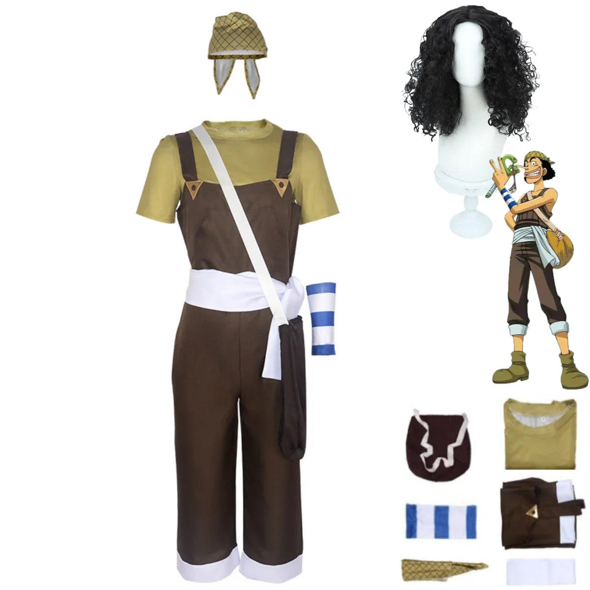 Anime GOD Usopp Cosplay Costume – Full Set Romper, Wig & Accessories for Men