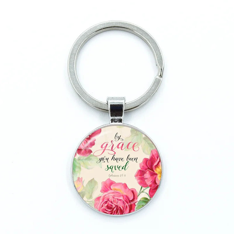 Give Thanks With A Grateful Heart Keychain – Bible Verse Glass Cabochon Charm Gift - Image 6