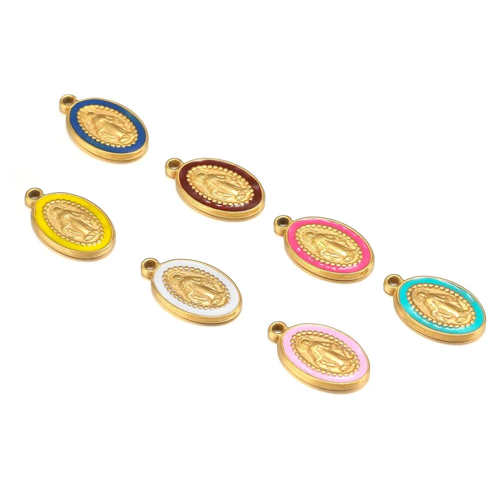 5pcs Stainless Steel Oval Jesus Charms Set - Image 4