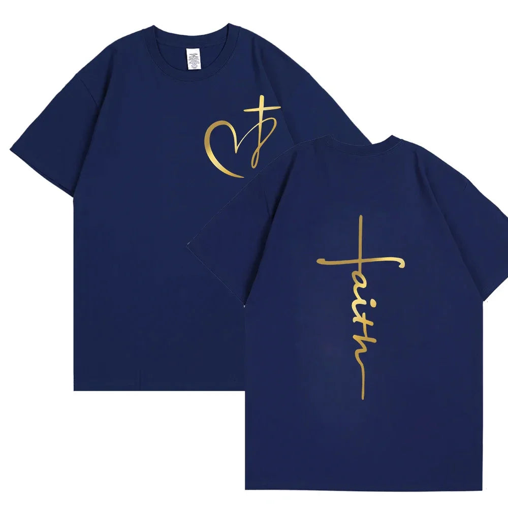 Heart Cross Print Christian T-Shirt - Image 4