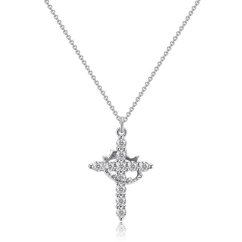 Exquisite Zircon Cross Pendant Necklace – Rotatable Crown Design for Women - Image 7