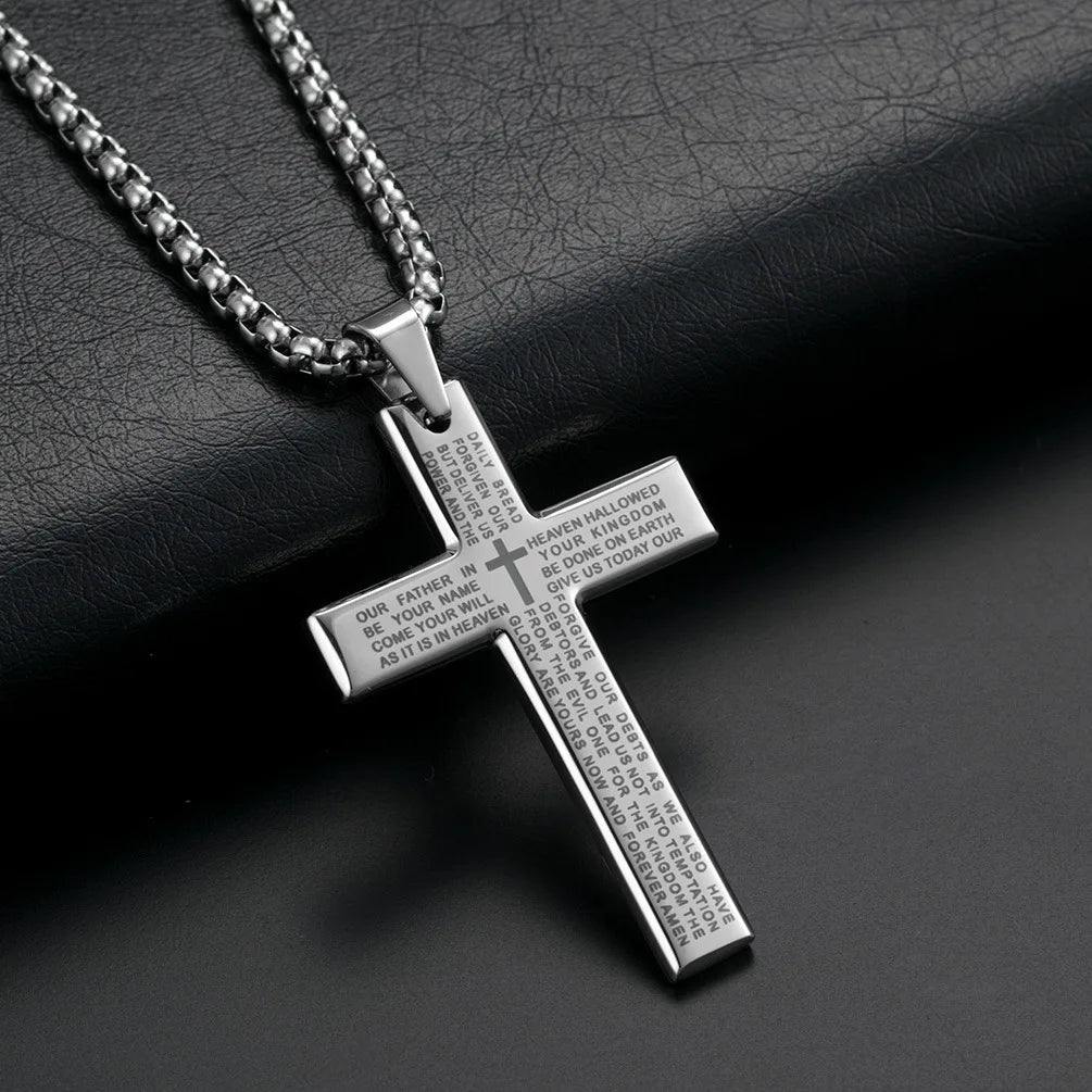 HNSP Cross Chain Necklace – Stainless Steel Catholic Pendant for Men - Image 5