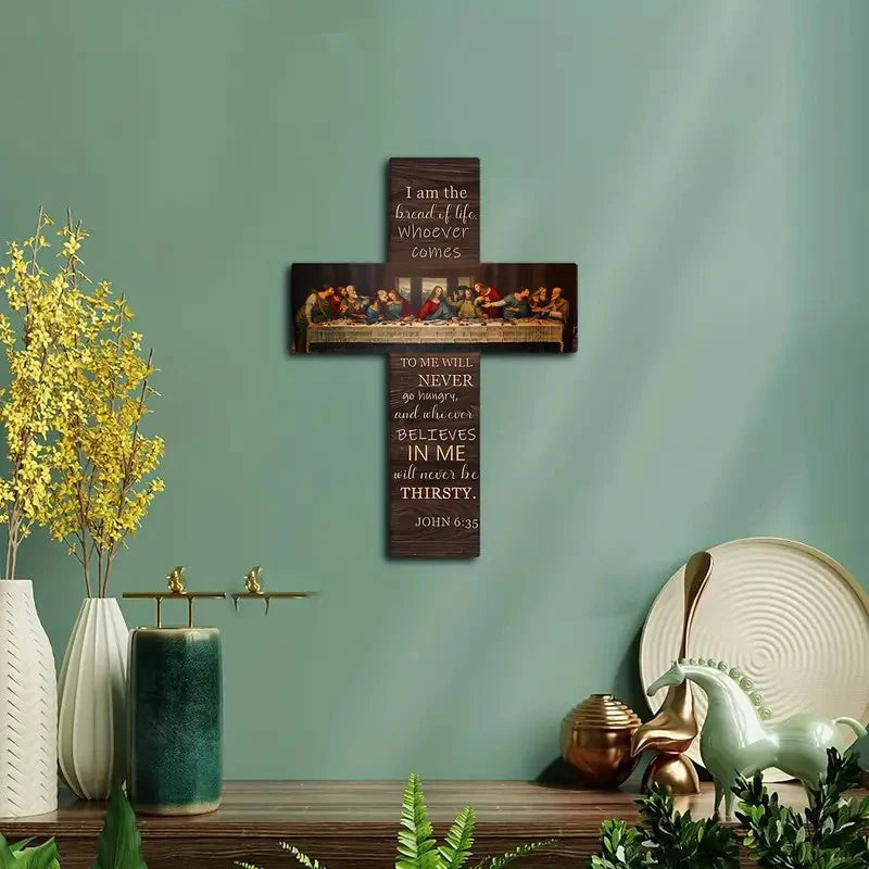 Bread of Life Last Supper – Wooden Cross Wall Art & Bible Verse Plaque - Image 4