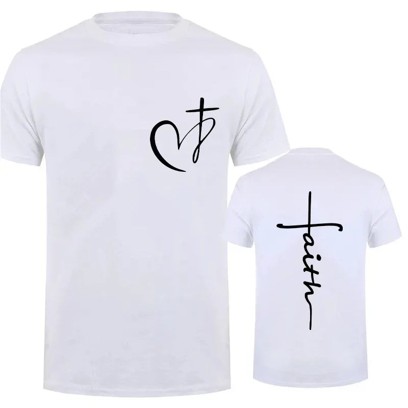 Heart Cross Print Christian T-Shirt - Image 2