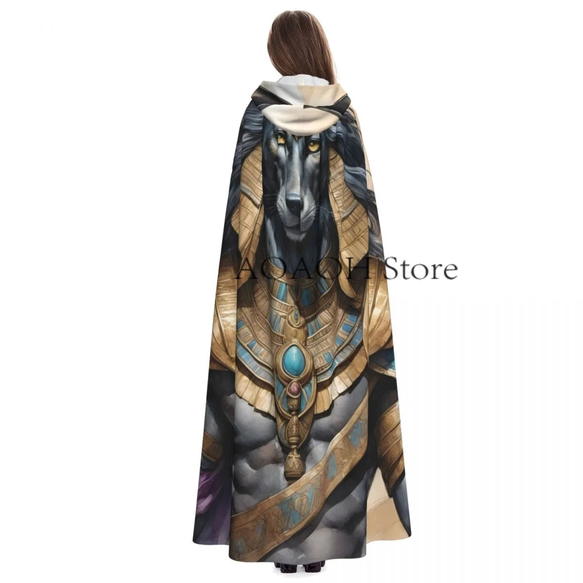 Egyptian God Anubis Hooded Cloak – Witch Cape Cosplay Costume for Adults - Image 4