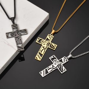 Jesus Cross Necklace for Men & Boys – Hollow Out Jesus Face Stainless Steel Pendant