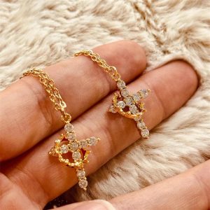 Exquisite Zircon Cross Pendant Necklace – Rotatable Crown Design for Women