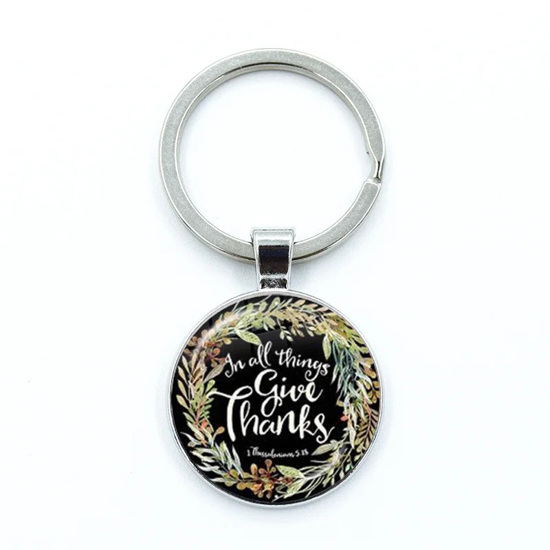 Give Thanks With A Grateful Heart Keychain – Bible Verse Glass Cabochon Charm Gift - Image 3