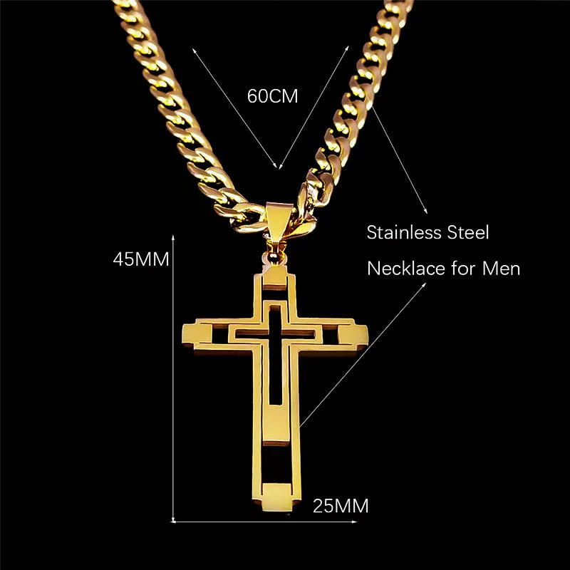 2024 Hip Hop Cross Stainless Steel Chain Necklaces Gold Color Long Pendant Necklace for Women/Men Jewelry collier homme N6055S05 - Image 6