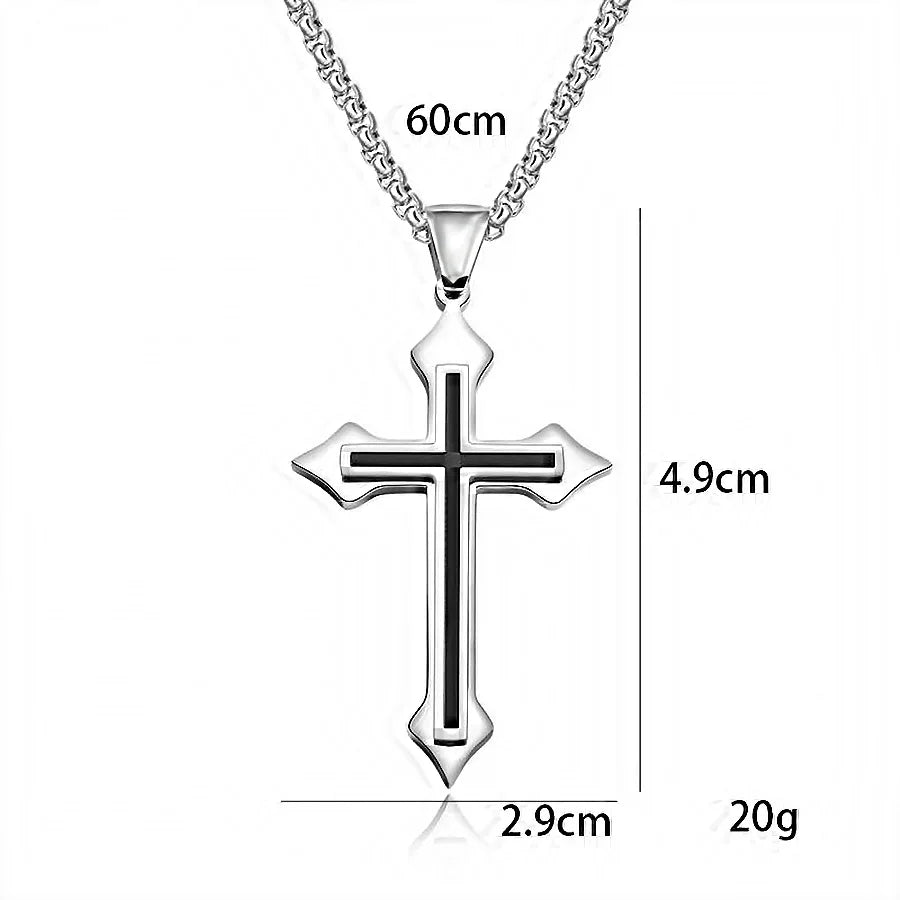 Minimalist Black Oil Drop Cross Necklace – Silver Color Stainless Steel Chain, Unisex Hip-Hop Punk Jewelry - Image 4