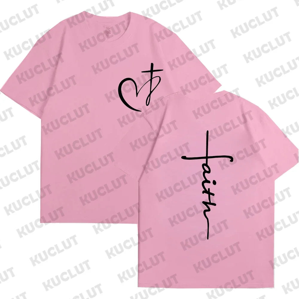 Heart Cross Print Christian T-Shirt – Men’s Oversized Faith Tee for Summer - Image 10
